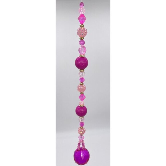 Beaded Suncatcher Pink Crystal Prism Hanging Patio Decor Yard Art Tree Jewelry - Picture 2 of 9
